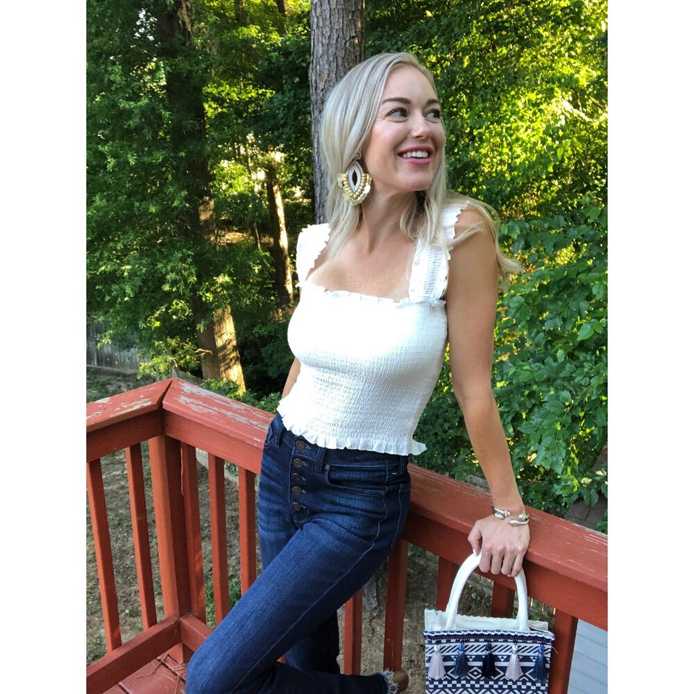 Ruffle and Smock Me Top-White